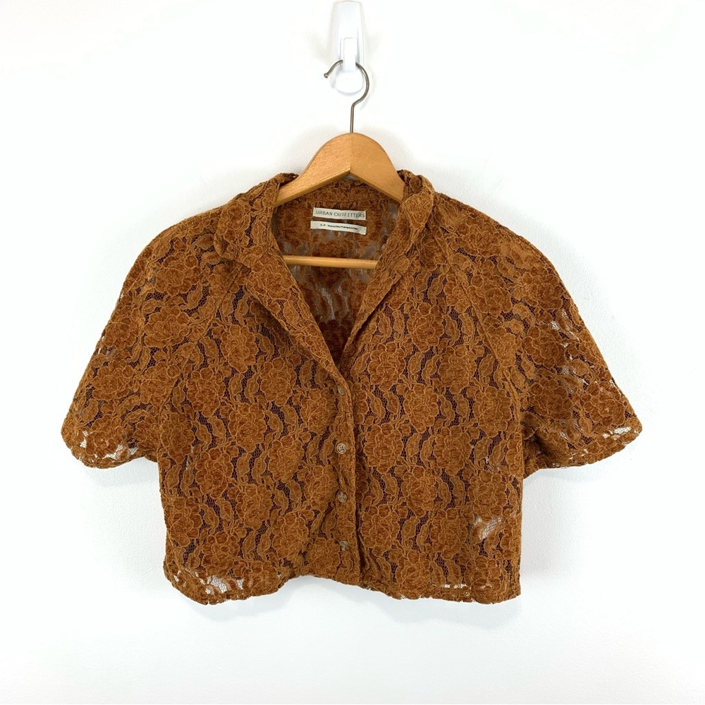 Urban Outfitters Women's Noah Chenille Button-Down Top in Gold Size Small